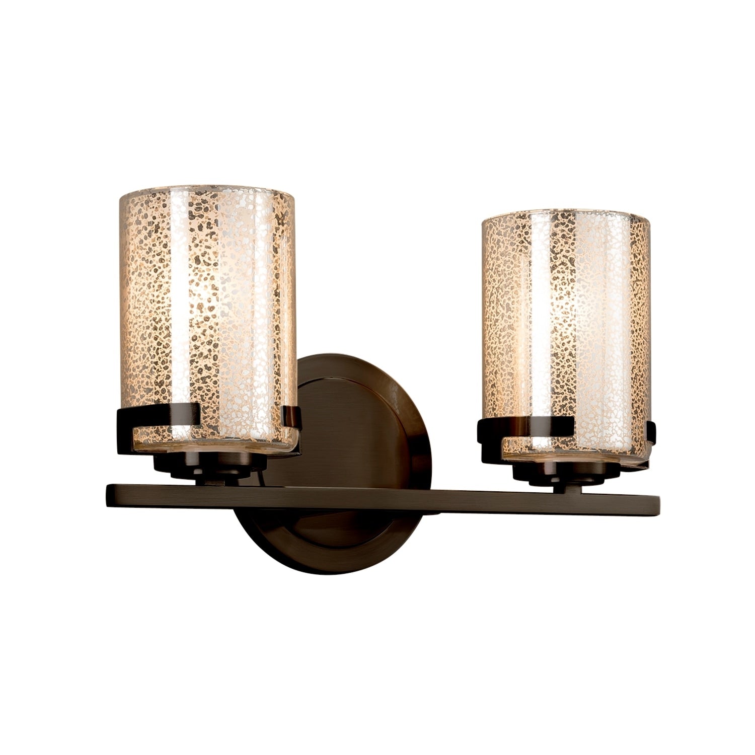 Justice Design Group Fusion Atlas 2 Light Dark Bronze Bath Bar Mercury Cylinder Flat Rim Shade