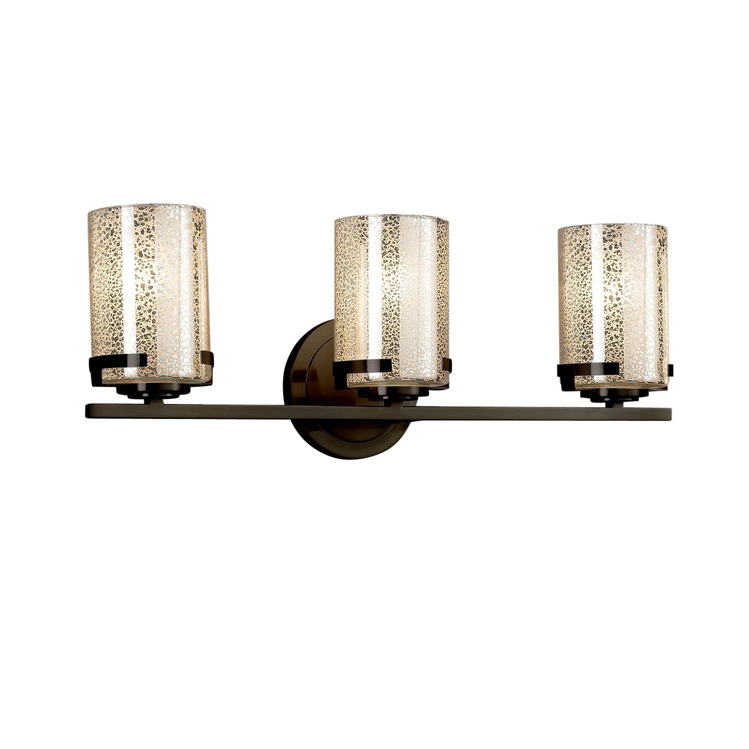 Justice Design Group Fusion Atlas 3 Light Dark Bronze Bath Bar Mercury Cylinder Flat Rim Shade