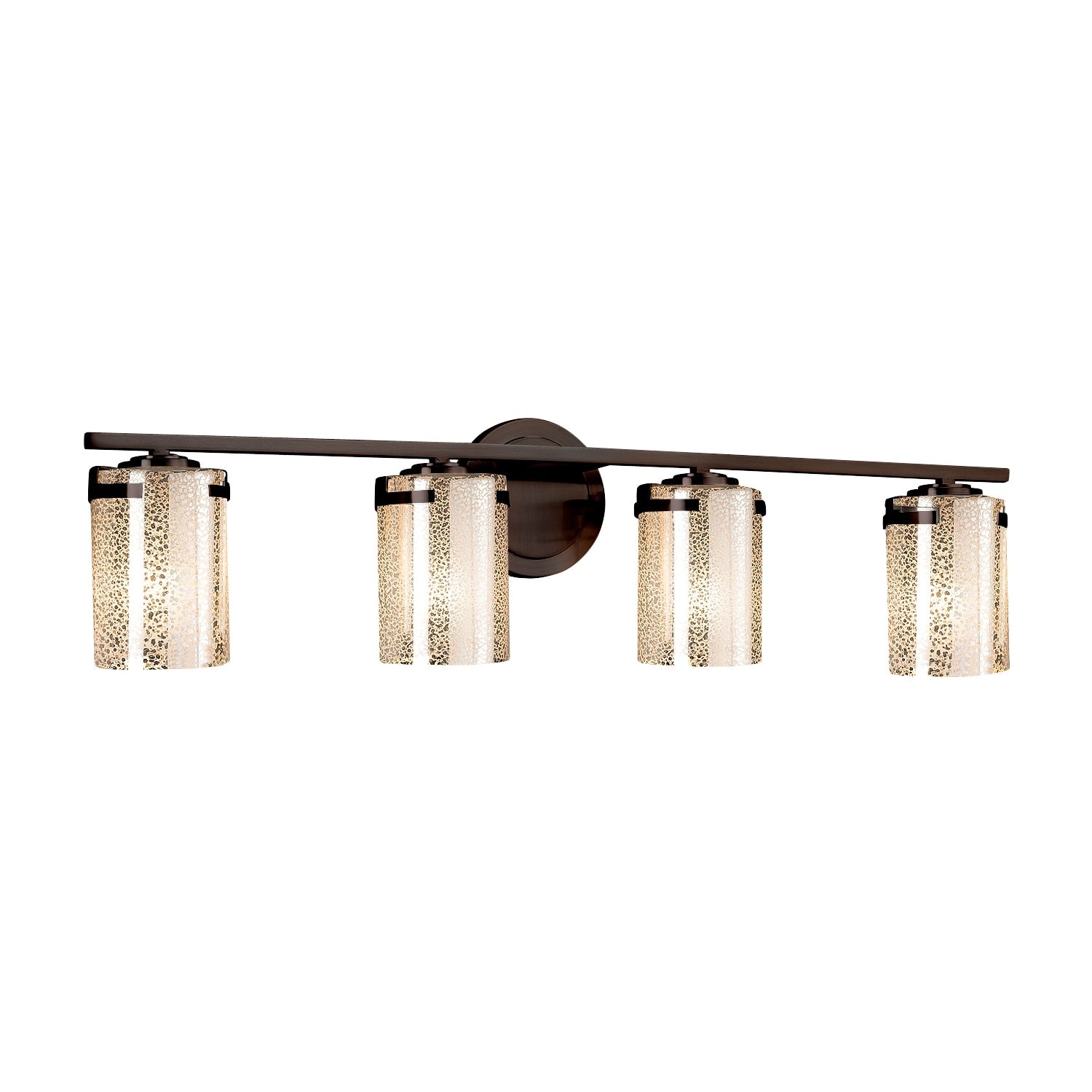 Justice Design Group Fusion Atlas 4 Light Dark Bronze Bath Bar Mercury Cylinder Flat Rim Shade