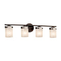 Justice Design Group Fusion Atlas 4 Light Dark Bronze Bath Bar Weave Cylinder Flat Rim Shade