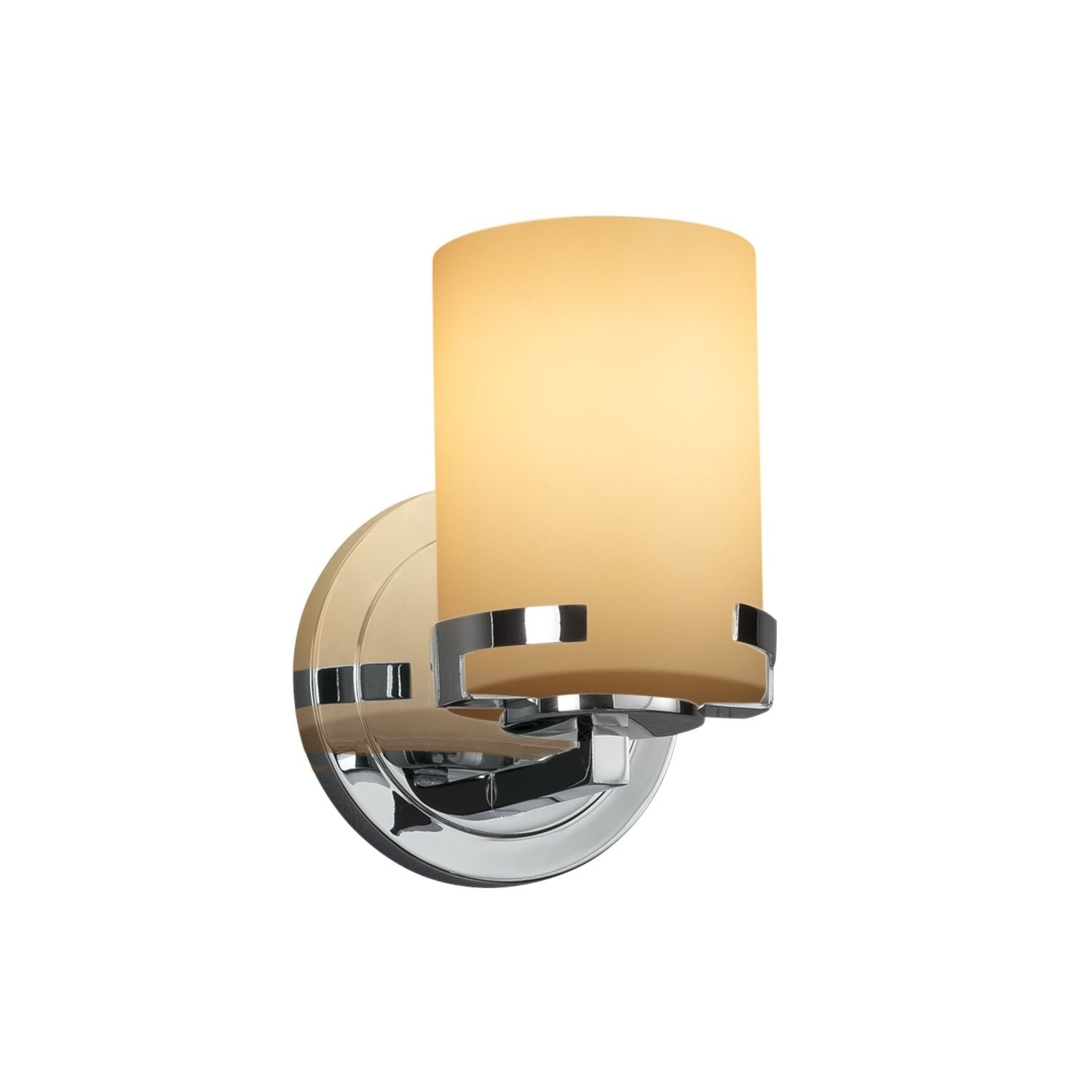 Justice Design Group Fusion Atlas 1 Light Polished Chrome Wall Sconce Almond Cylinder Flat Rim Shade