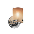 Justice Design Group Fusion Atlas 1 Light Polished Chrome Wall Sconce Caramel Cylinder Flat Rim Shade