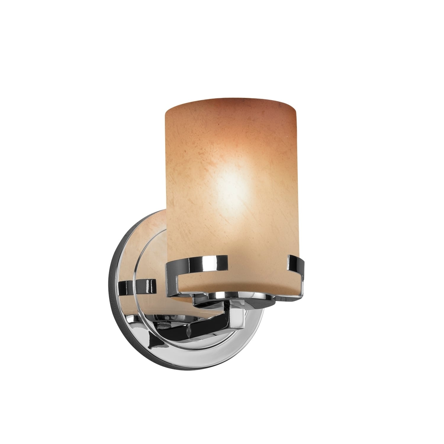 Justice Design Group Fusion Atlas 1 Light Polished Chrome Wall Sconce Caramel Cylinder Flat Rim Shade