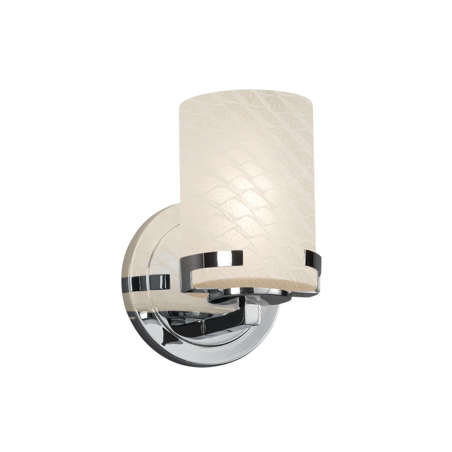 Justice Design Group Fusion Atlas 1 Light Polished Chrome Wall Sconce Weave Cylinder Flat Rim Shade