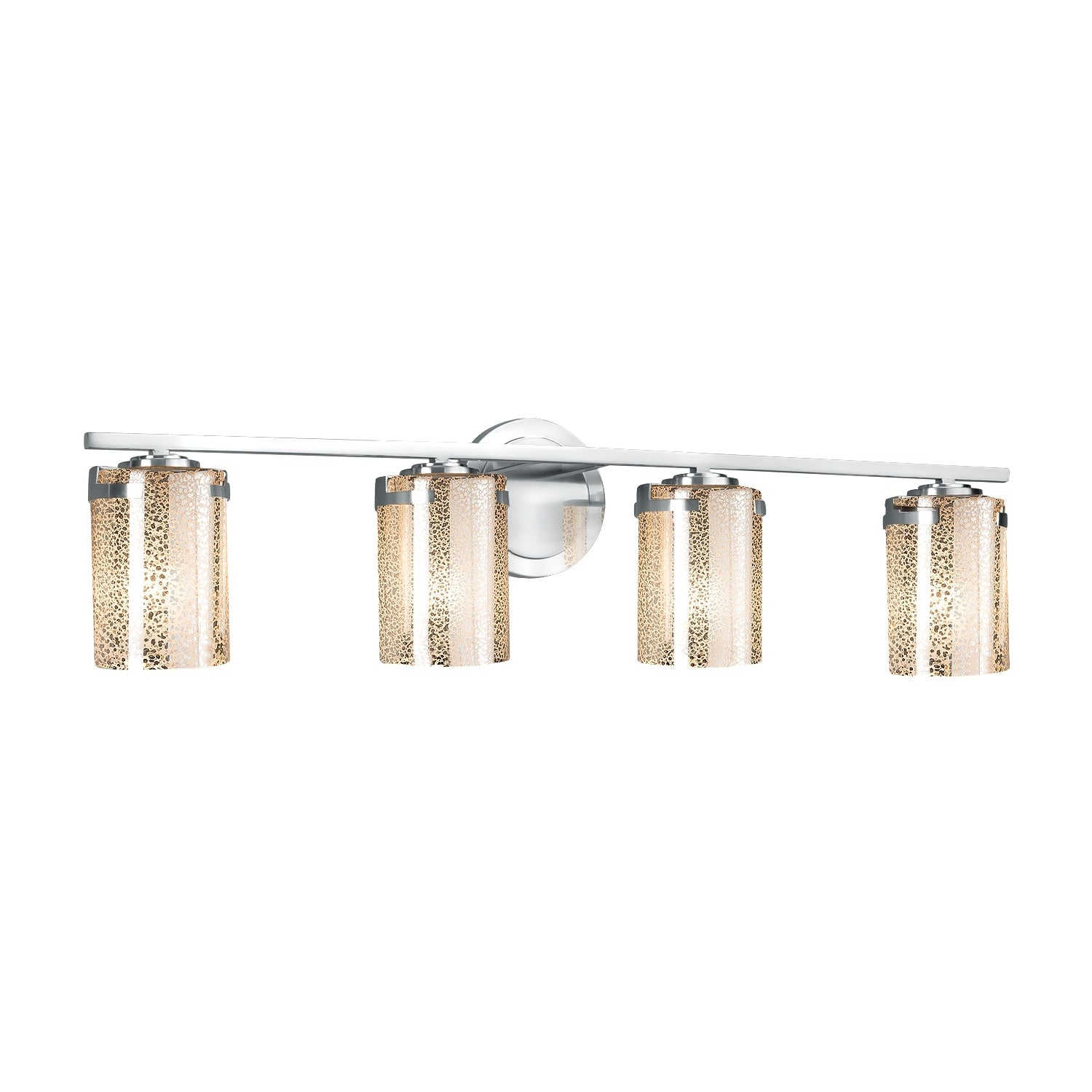 Justice Design Group Fusion Atlas 4 Light Polished Chrome Bath Bar Mercury Cylinder Flat Rim Shade