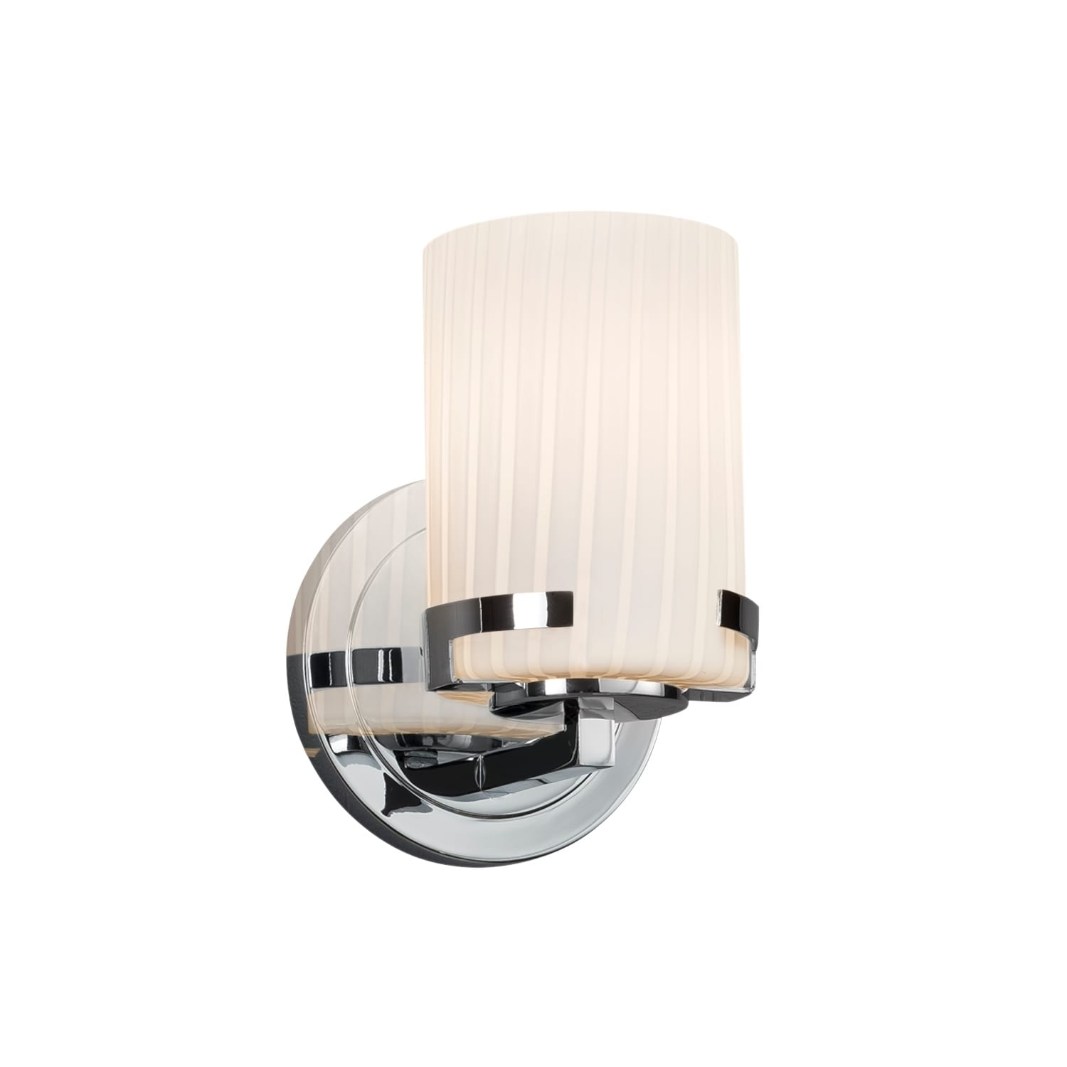 Justice Design Fusion Atlas 1 Light Polished Chrome Wall Sconce Ribbon Cylinder Flat Rim Shade