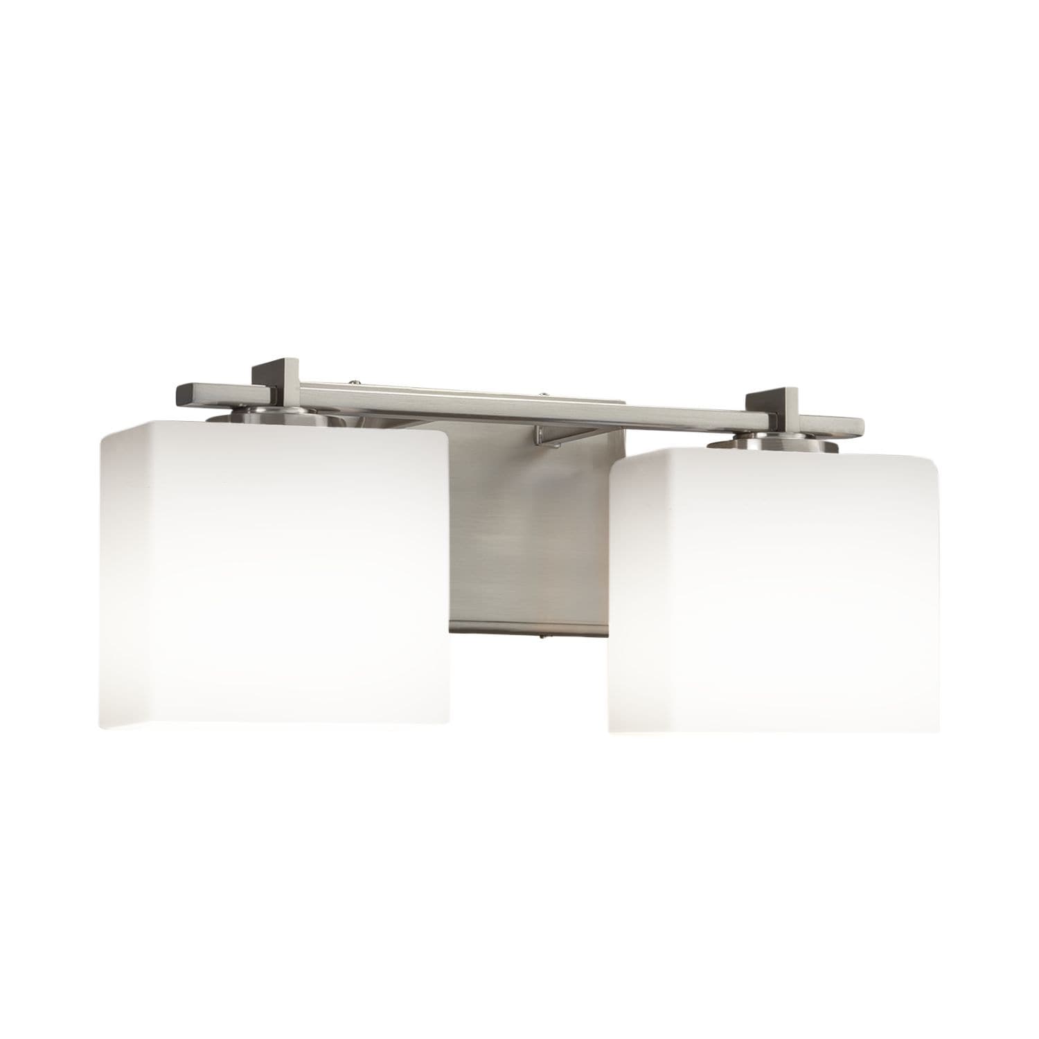 Justice Design Group Fusion Era 2 Light Brushed Nickel Bath Bar Opal Rectangle Shade Silver
