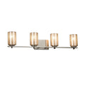 Justice Design Group Fusion Era 4 Light Brushed Nickel Bath Bar Mercury Cylinder Flat Rim Shade Silver