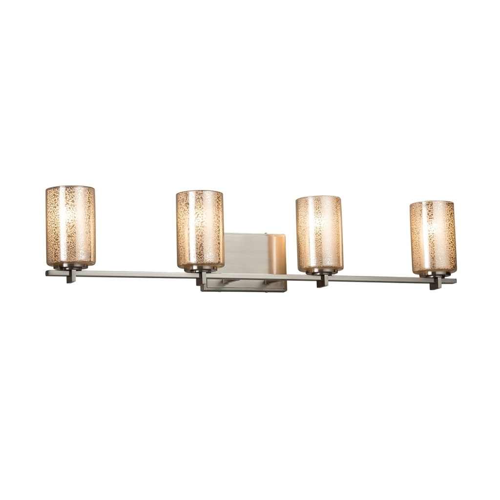 Justice Design Group Fusion Era 4 Light Brushed Nickel Bath Bar Mercury Cylinder Flat Rim Shade Silver