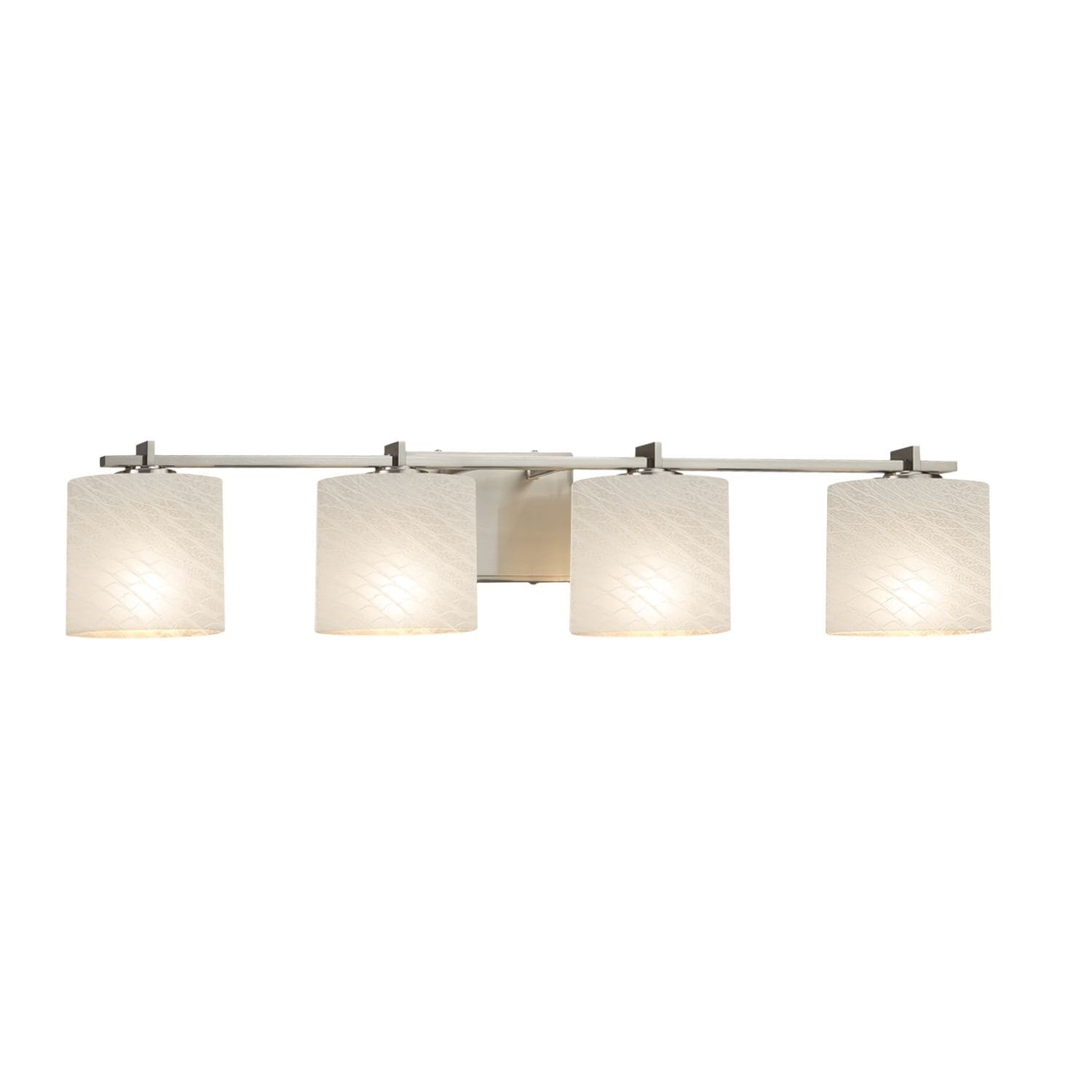 Justice Design Group Fusion Era 4 Light Brushed Nickel Bath Bar Weave Oval Shade