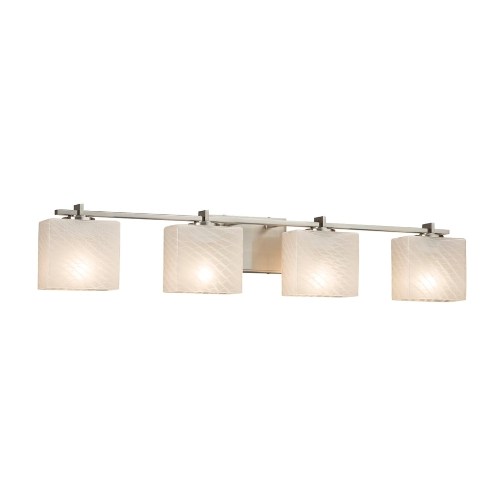 Justice Design Group Fusion Era 4 Light Brushed Nickel Bath Bar Weave Rectangle Shade Silver