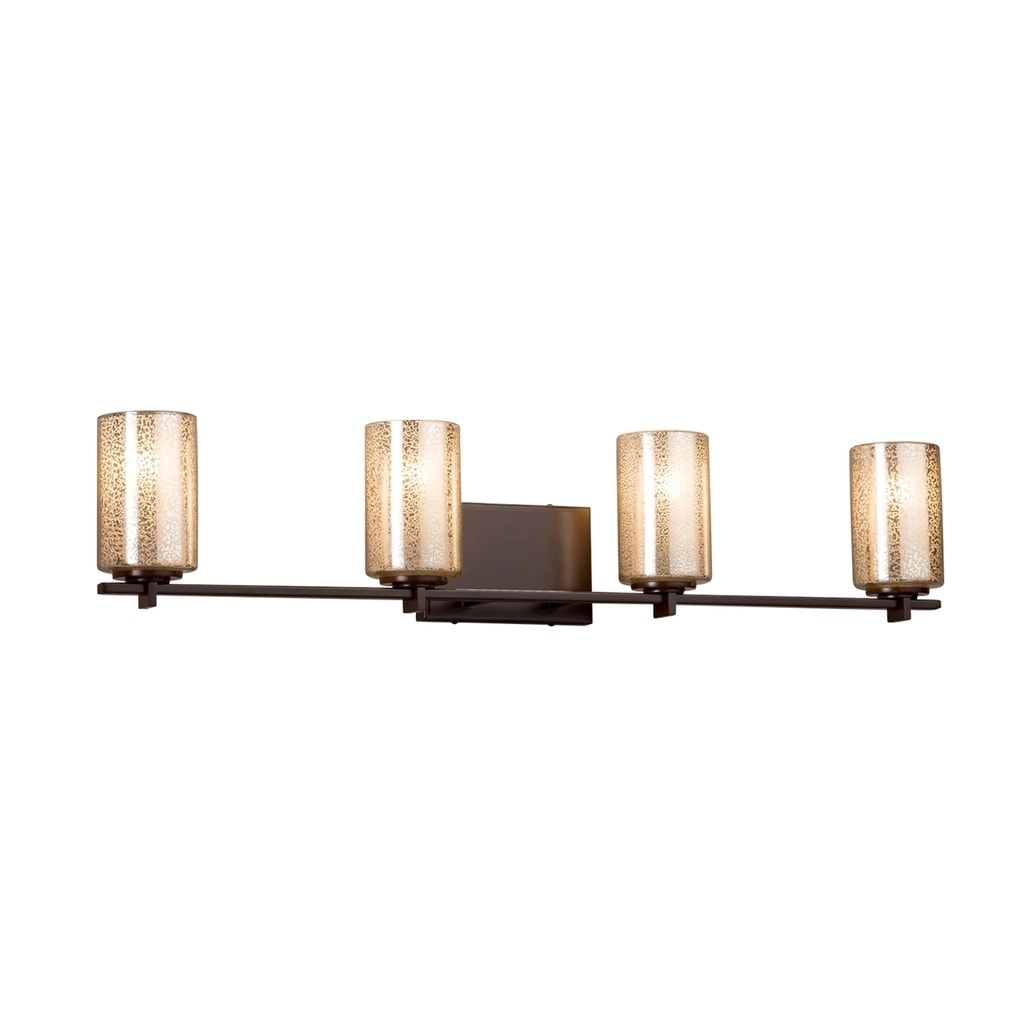 Justice Design Group Fusion Era 4 Light Dark Bronze Bath Bar Mercury Cylinder Flat Rim Shade