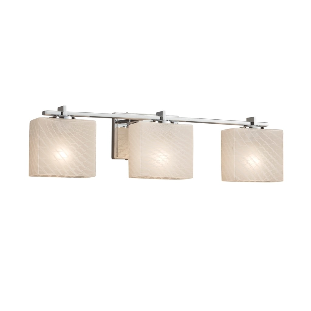 Justice Design Group Fusion Era 3 Light Polished Chrome Bath Bar Weave Rectangle Shade