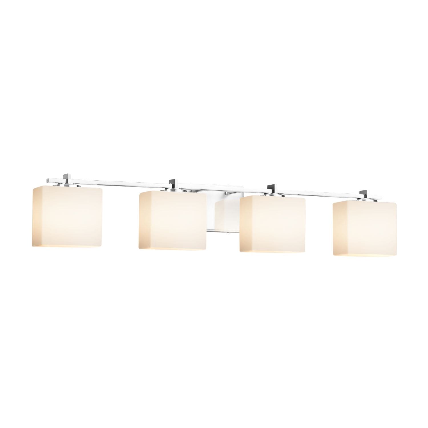 Justice Design Group Fusion Era 4 Light Polished Chrome Bath Bar Opal Rectangle Shade