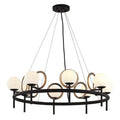 Justice Design Fusion Halo 8 Light Matte Black With Brass Ring Chandelier With Opal Glass