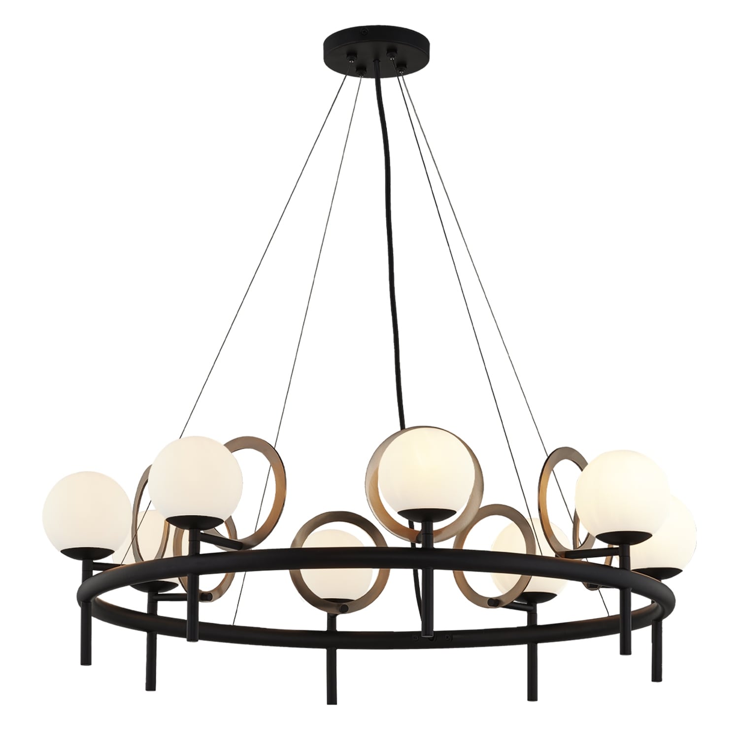 Justice Design Fusion Halo 8 Light Matte Black With Brass Ring Chandelier With Opal Glass