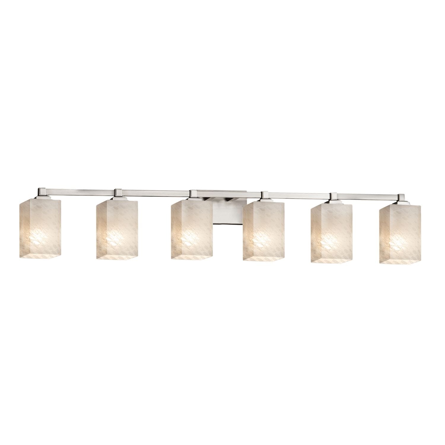 Justice Design Group Fusion Regency 6 Light Brushed Nickel Bath Bar Weave Square Flat Rim Shade Silver