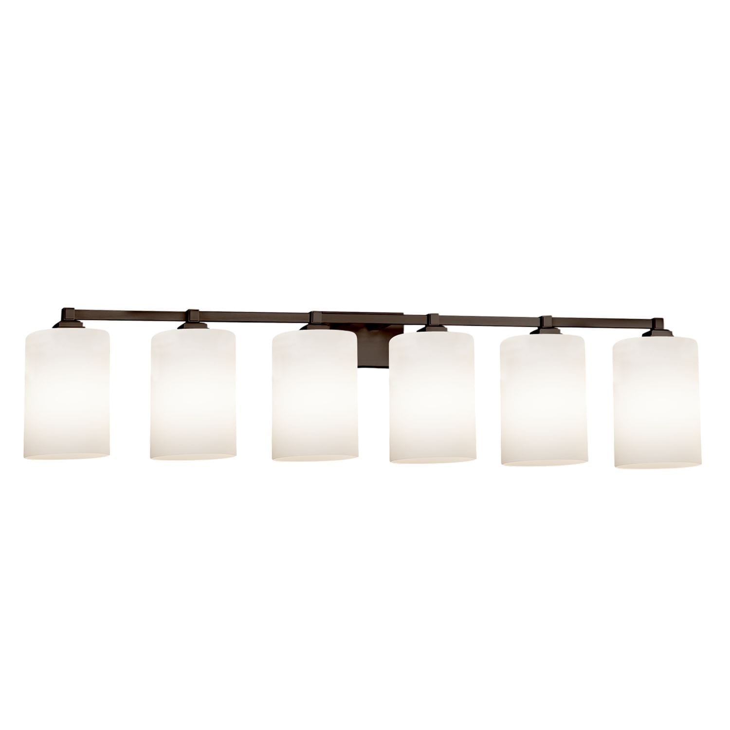 Justice Design Group Fusion Regency 6 Light Dark Bronze Bath Bar Opal Cylinder Flat Rim Shade