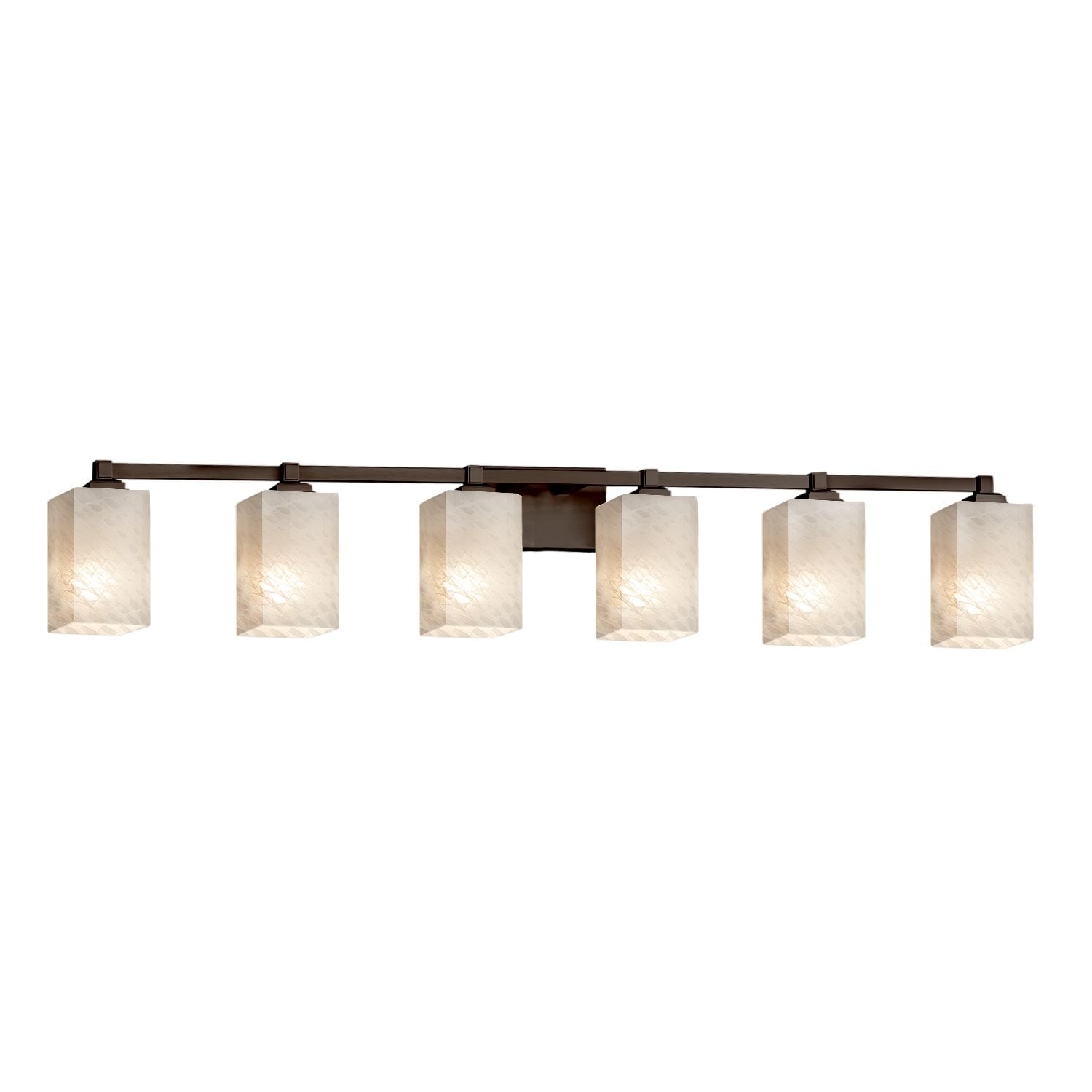 Justice Design Group Fusion Regency 6 Light Dark Bronze Bath Bar Weave Square Flat Rim Shade