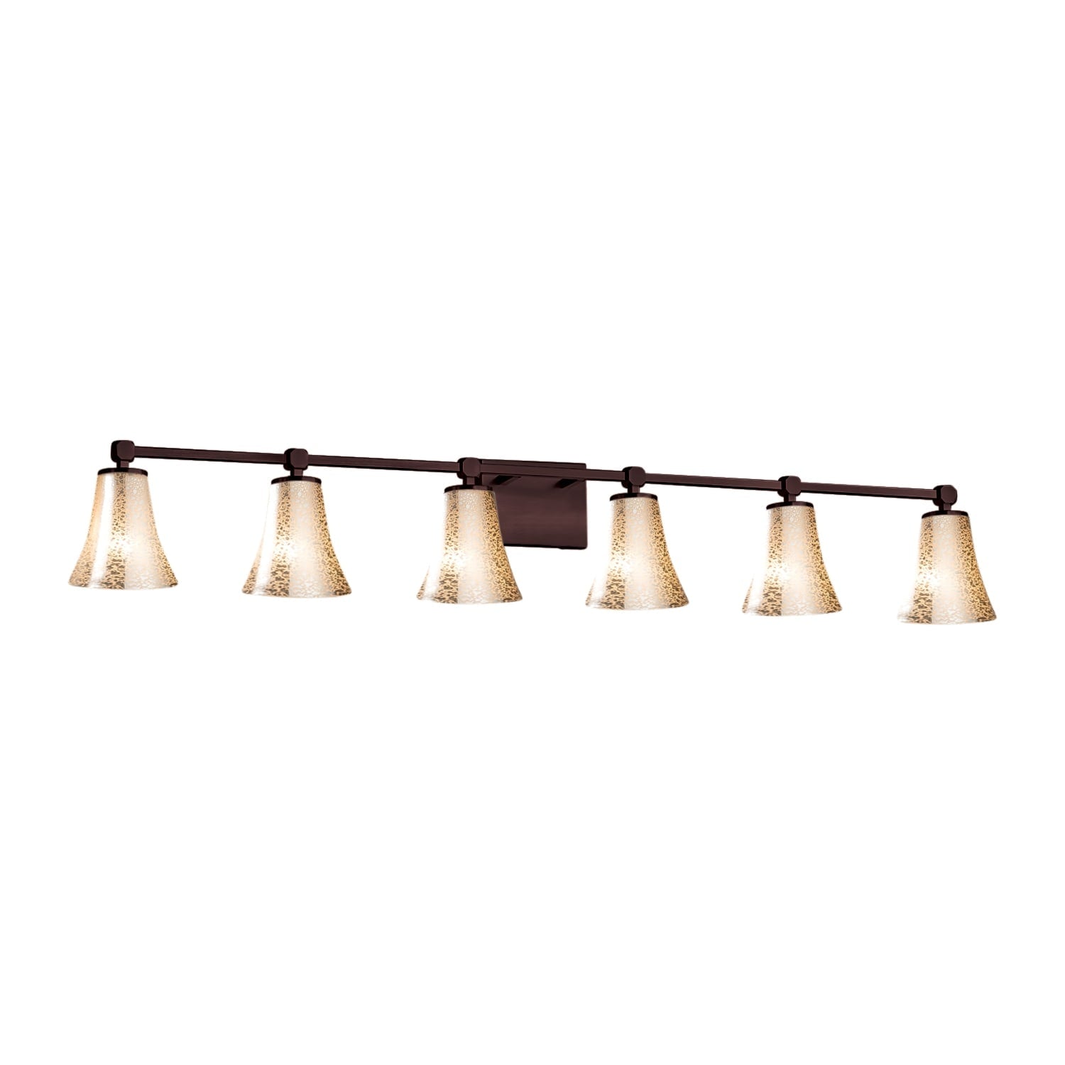 Justice Design Group Fusion Tetra 6 Light Dark Bronze Bath Bar Mercury Round Flared Shade