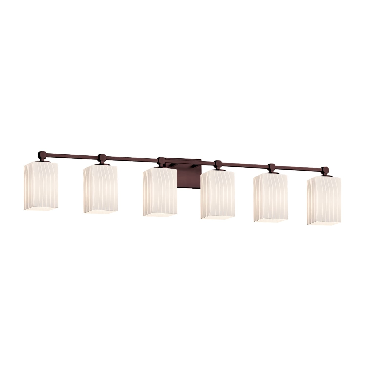 Justice Design Group Fusion Tetra 6 Light Dark Bronze Bath Bar Ribbon Square Flat Rim Shade