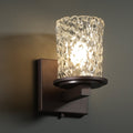 Justice Design Group Veneto Luce Dakota 1 Light Dark Bronze Wall Sconce Clear Textured Cylinder Rippled Rim Shade