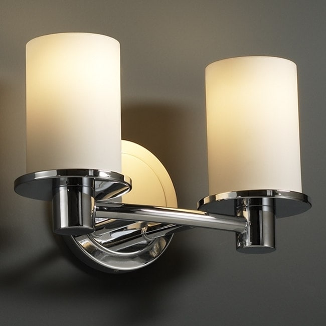 Justice Design Group Fusion Rondo 2 Light Polished Chrome Bath Bar Opal Cylinder Flat Rim Shade
