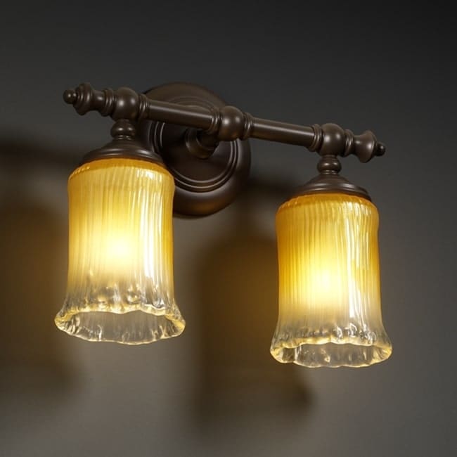 Justice Design Group Veneto Luce Tradition 2 Light Dark Bronze Bath Bar Gold With Clear Rim Cylinder Rippled Rim Shade
