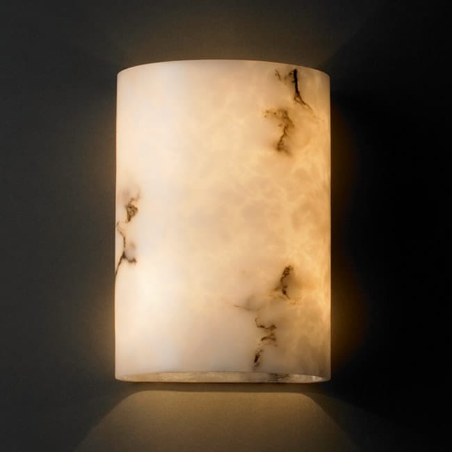 Justice Design Group Lumenaria 2 Light Ada Wall Sconce Faux Alabaster Small Cylinder Shade
