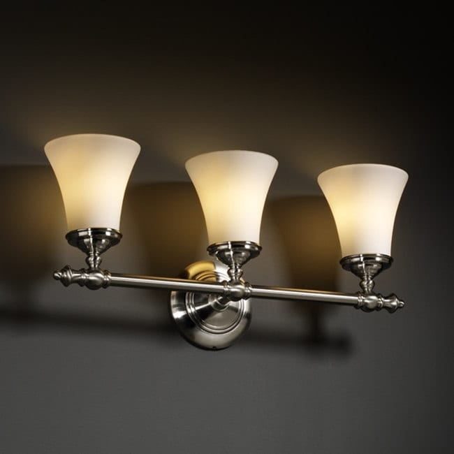 Justice Design Group Fusion Tradition 3 Light Brushed Nickel Bath Bar Opal Round Flared Shade