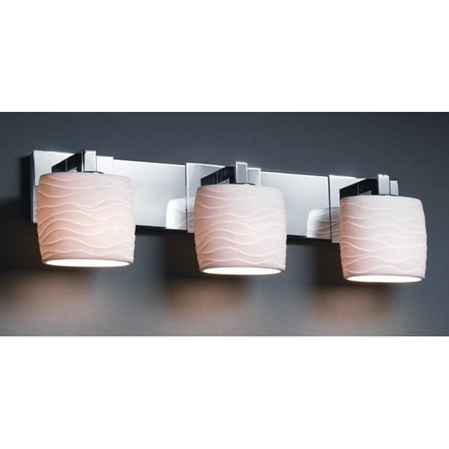 Justice Design Group Limoges Modular 3 Light Polished Chrome Bath Bar Waves Oval Shade