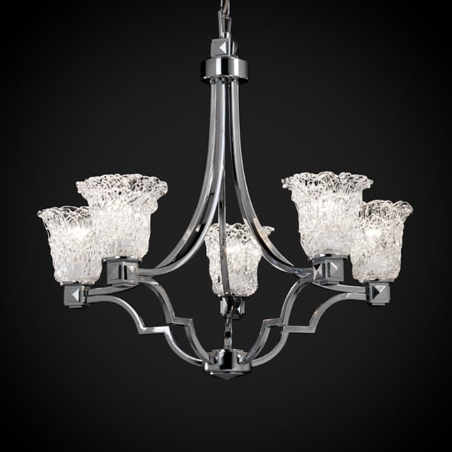 Justice Design Group Veneto Luce Argyle 5 Light Polished Chrome Chandelier Lace Round Flared Shade