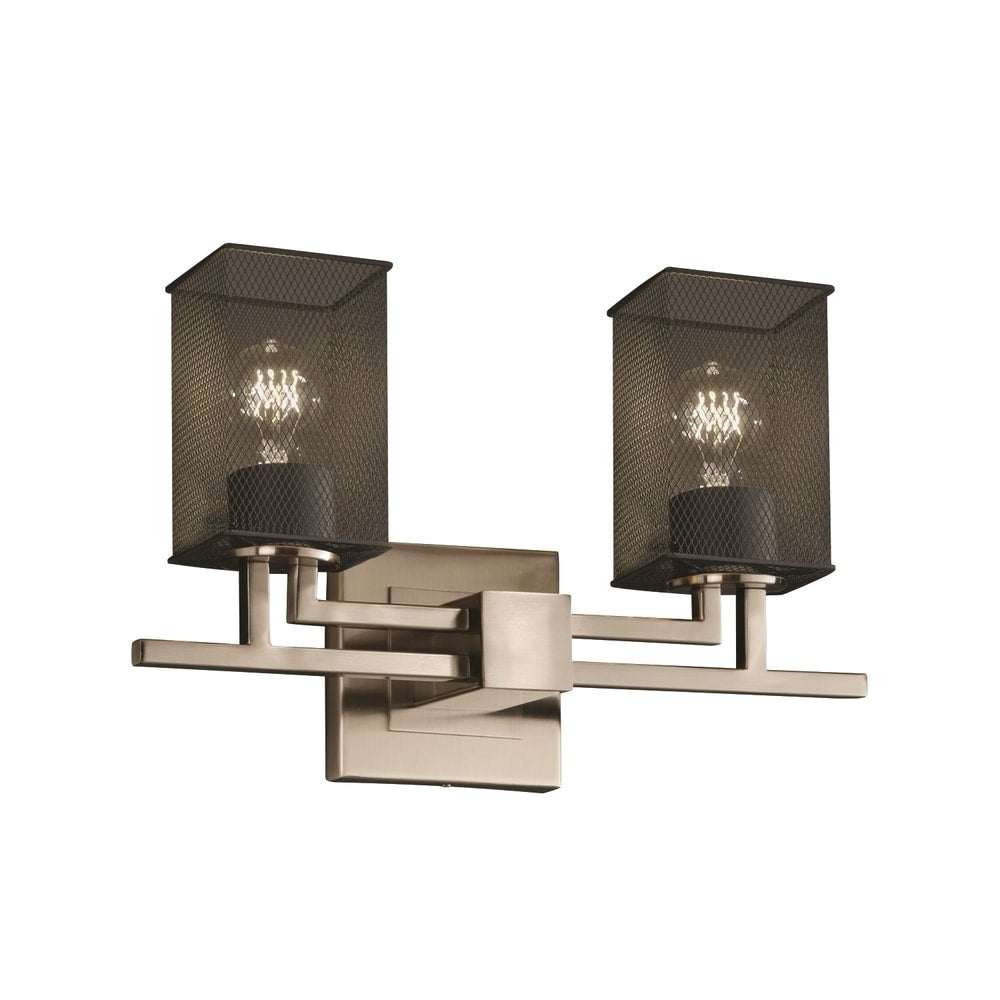 Justice Design Group Wire Mesh Aero 2 Light Brushed Nickel Bath Bar Square Flat Rim Shade