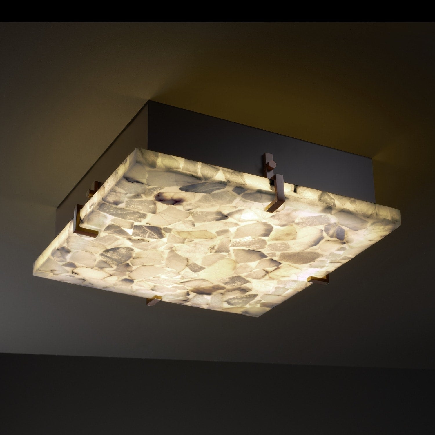 Alabaster Rocks Clips 4 Light Dark Bronze Flush Mount Square Shade