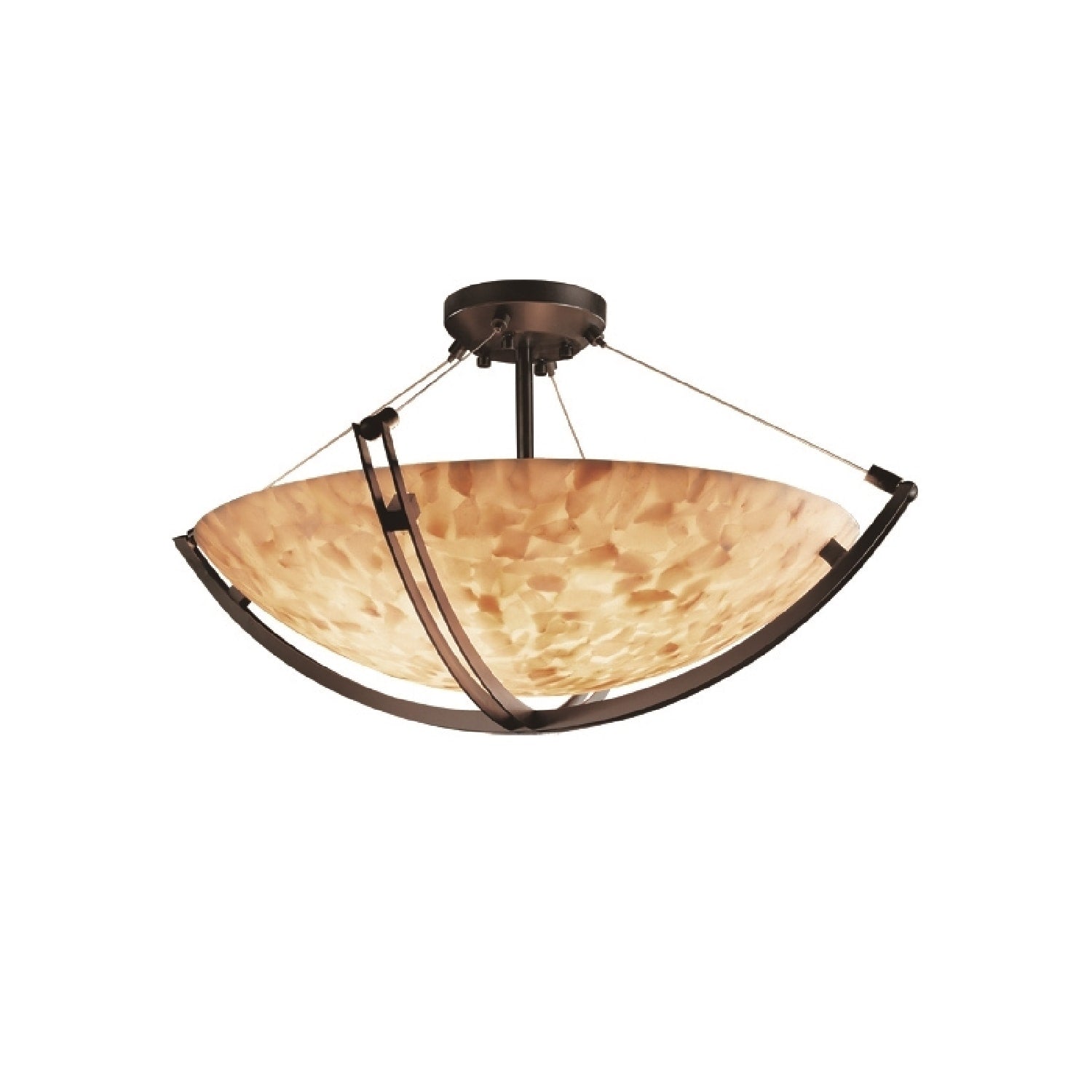 Justice Design Group Alabaster Rocks Crossbar 55 Inch Dark Bronze Round Bowl Semi Flush