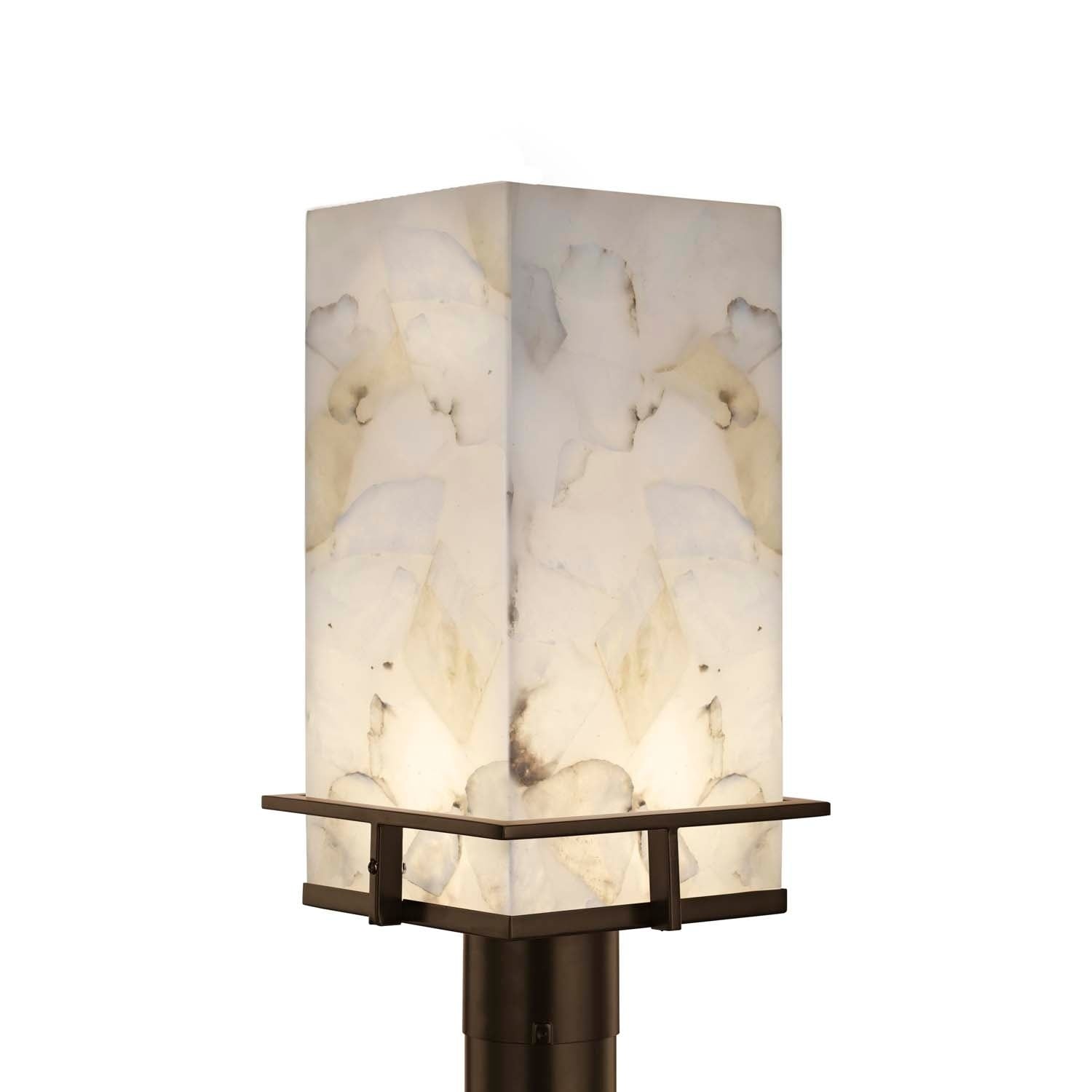 Justice Design Group Alabaster Rocks Avalon 1 Light Dark Bronze Led Outdoor Post Light Shaved Alabaster Rocks Shade
