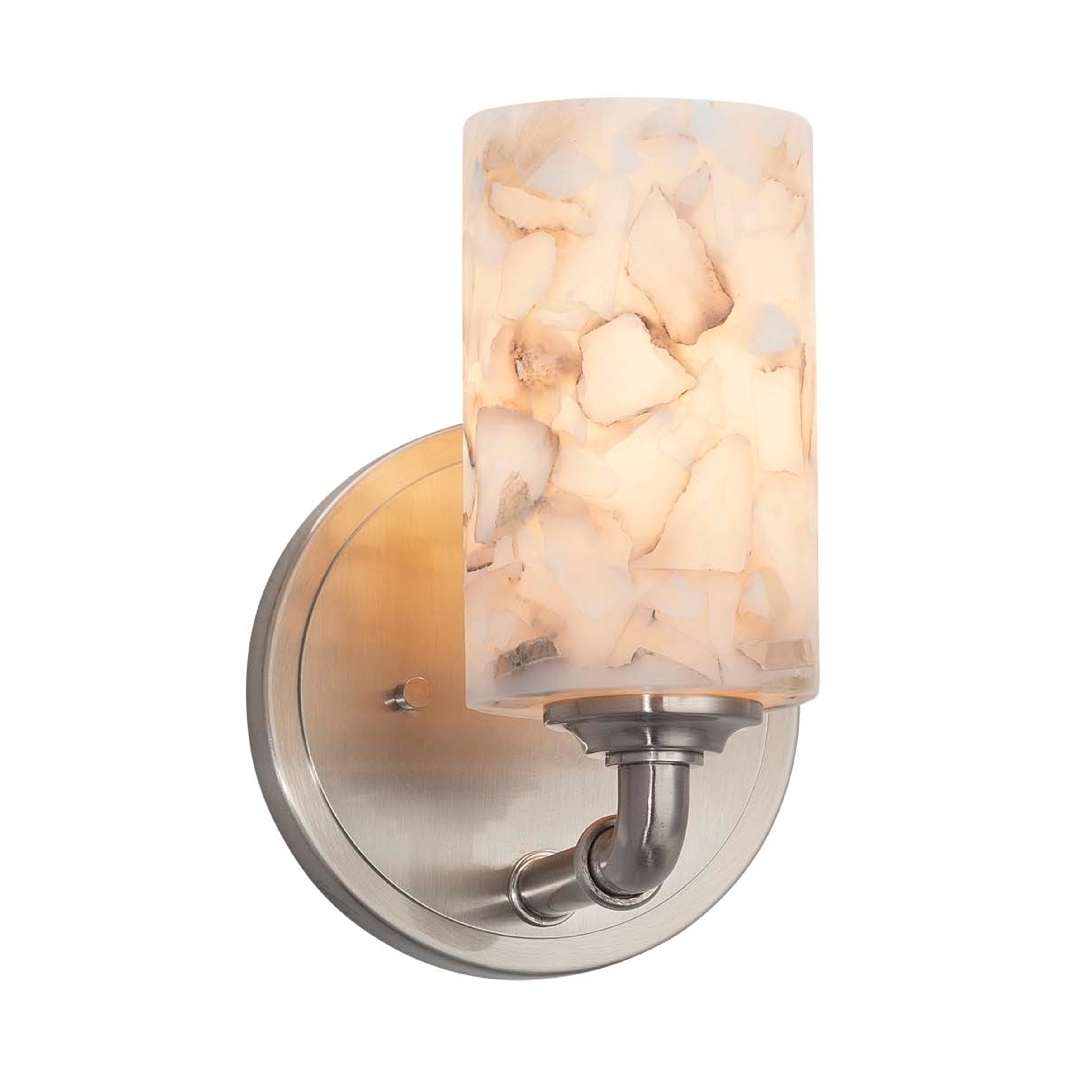Justice Design Group Alabaster Rocks Bronx 1 Light Brushed Nickel Wall Sconce Alabaster Rocks Cylinder W Flat Rim Shade