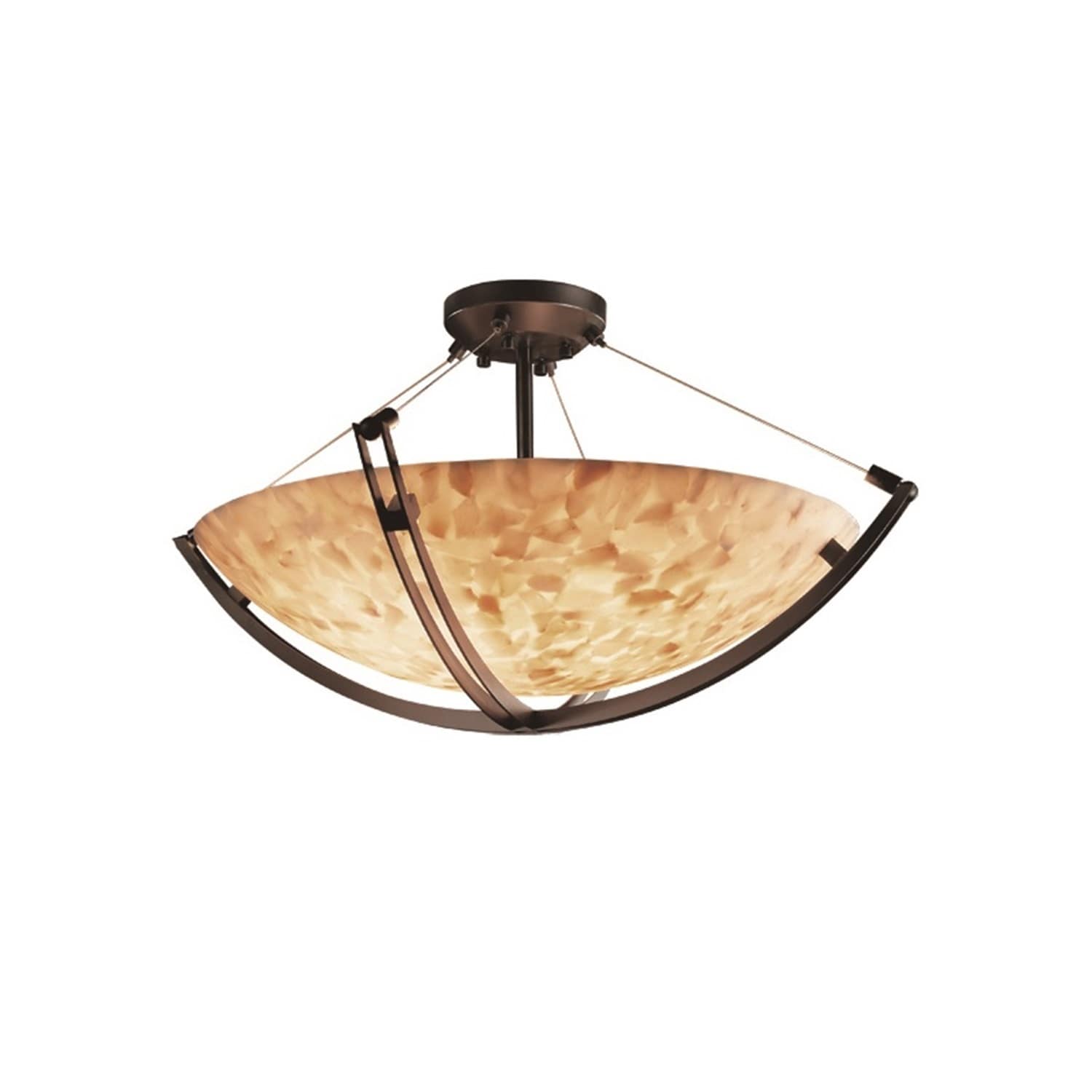Justice Design Alabaster Rocks Crossbar 12 Light Dark Bronze Round Bowl Semi Flush