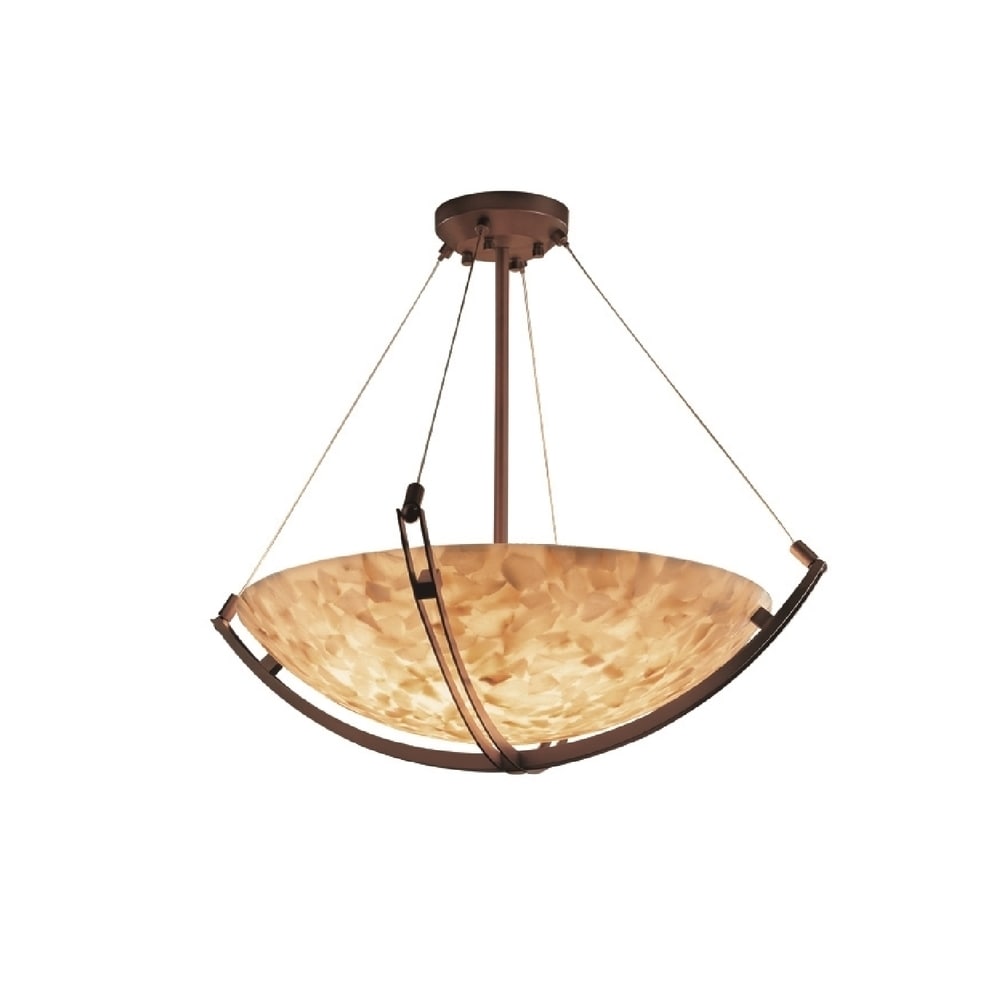 Justice Design Group Alabaster Rocks Crossbar 42 Inch Dark Bronze Round Bowl Pendant