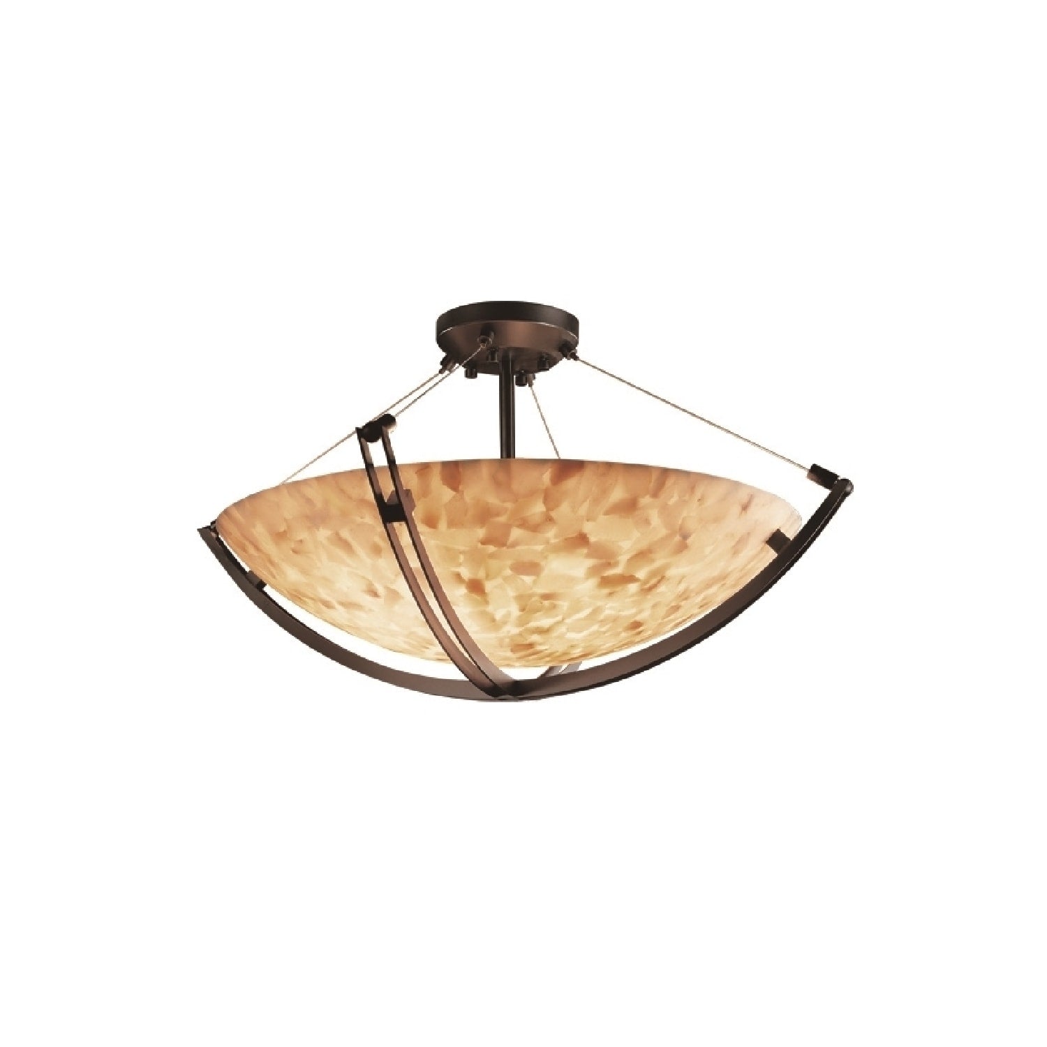 Justice Design Group Alabaster Rocks Crossbar 42 Inch Dark Bronze Round Bowl Semi Flush