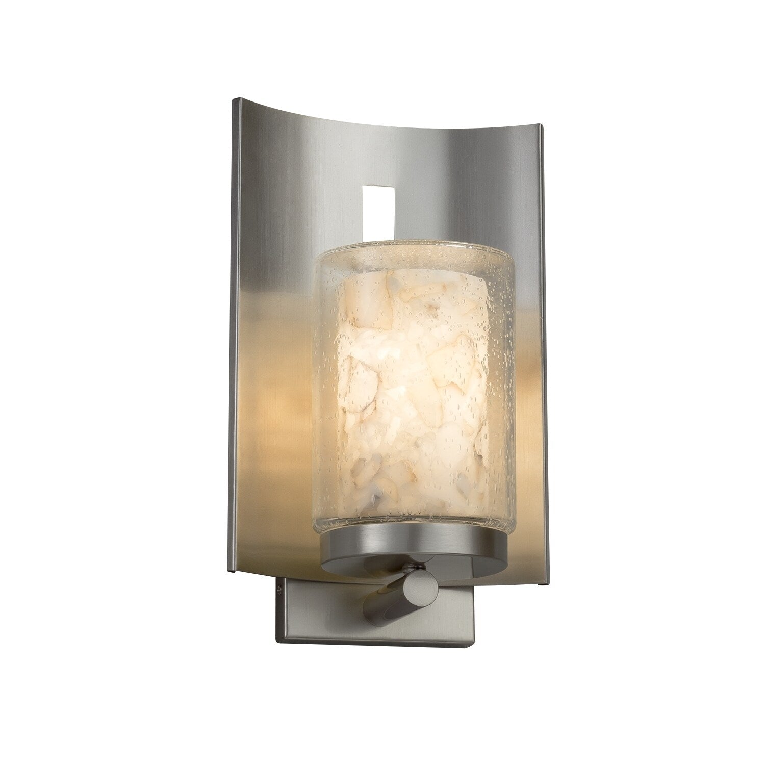 Justice Design Group Alabaster Rocks Embark 1 Light Brushed Nickel Outdoor Wall Sconce Cylinder Flat Rim Shade