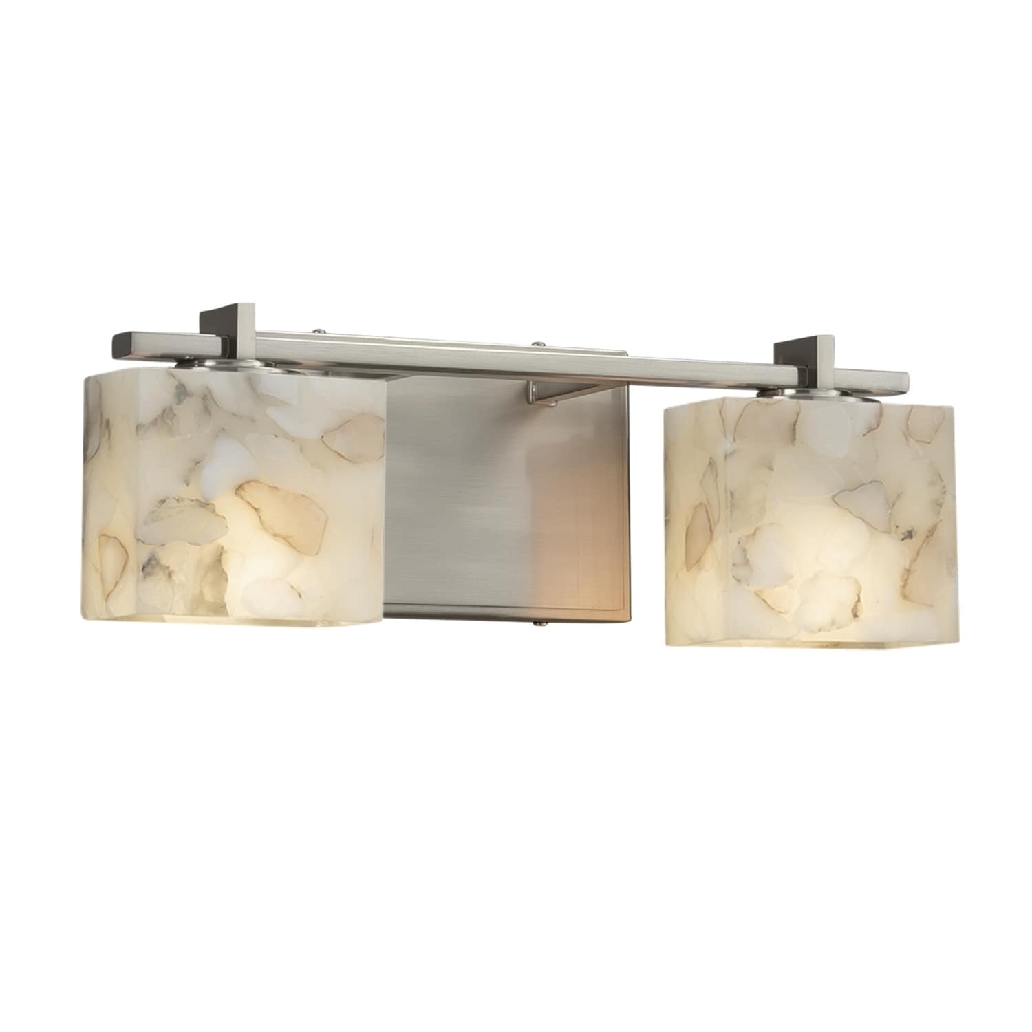 Justice Design Group Alabaster Rocks Era 2 Light Brushed Nickel Bath Light Off White Rectangle Shade