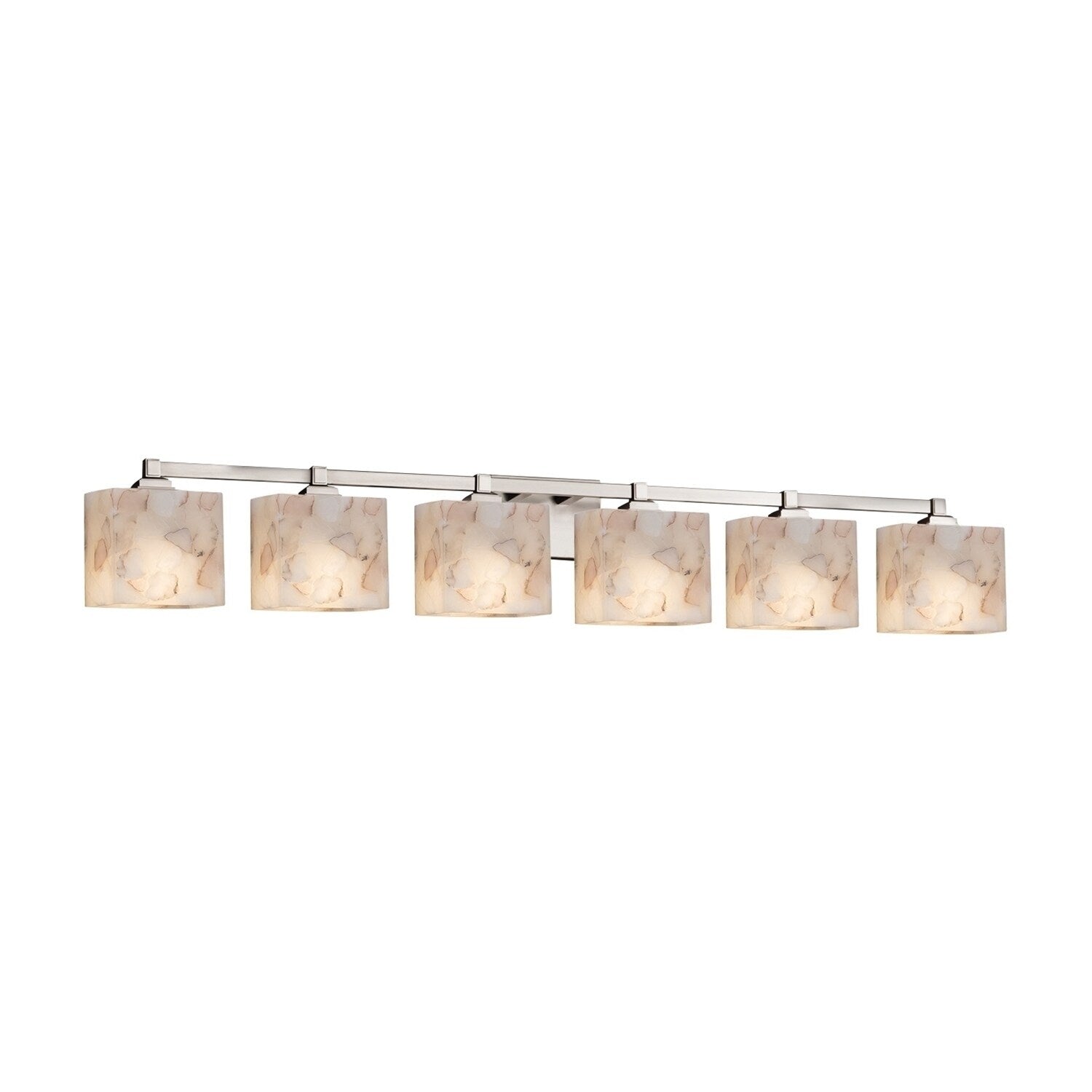Justice Design Group Alabaster Rocks Regency 6 Light Brushed Nickel Bath Light Off White Rectangle Shade
