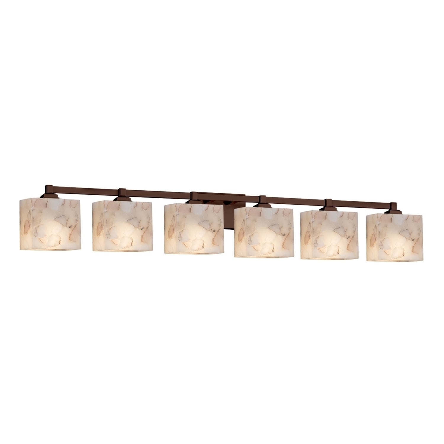 Justice Design Group Alabaster Rocks Regency 6 Light Dark Bronze Bath Light Off White Rectangle Shade