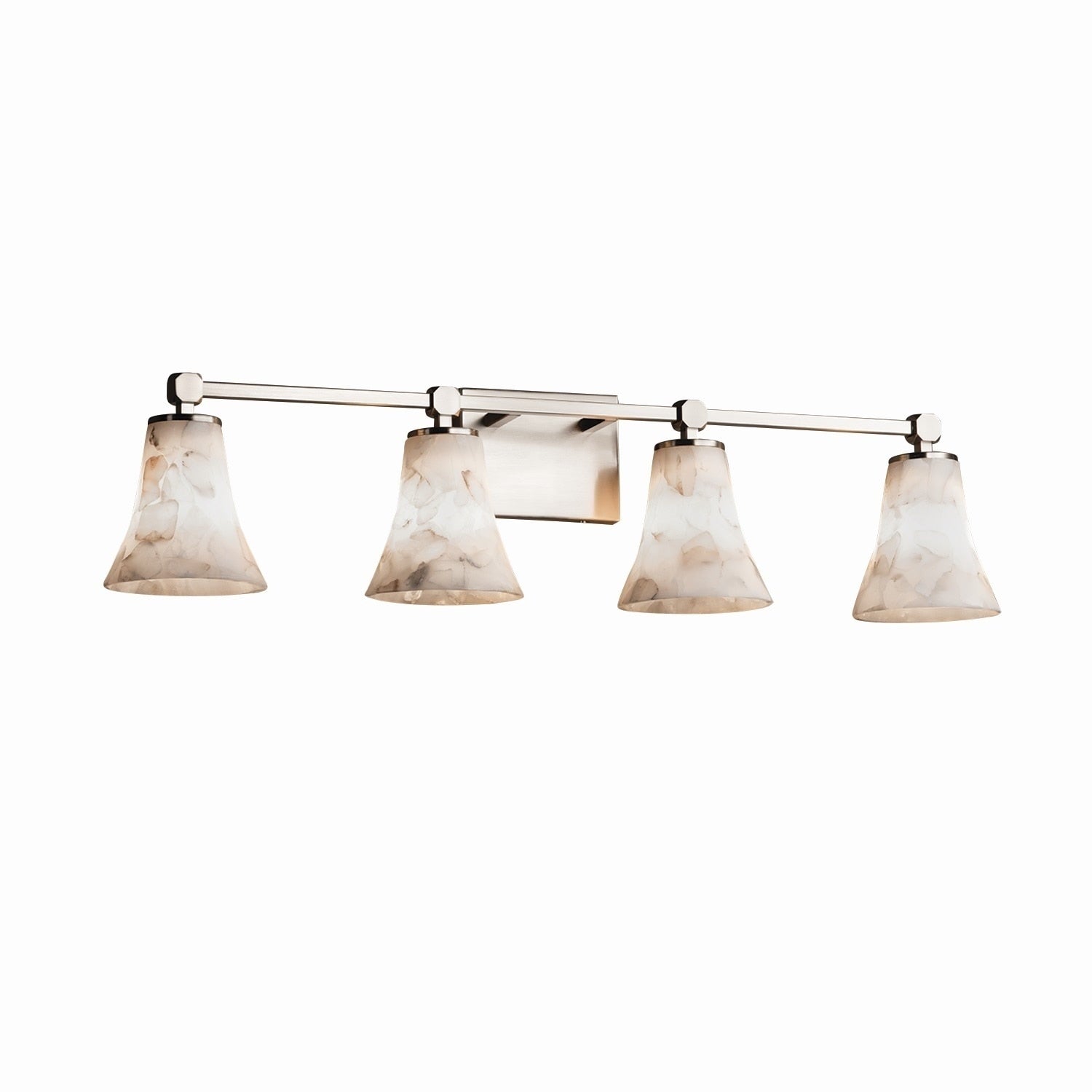 Justice Design Group Alabaster Rocks Tetra 4 Light Brushed Nickel Bath Bar Round Flared Shade