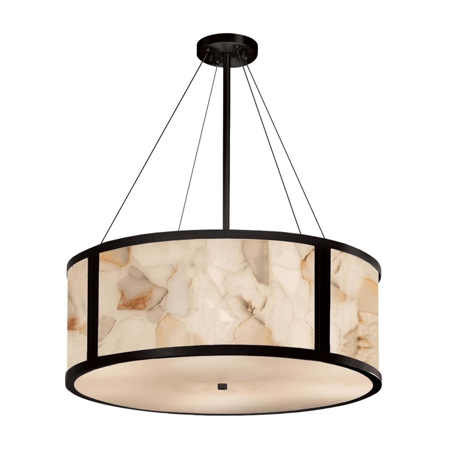 Justice Design Group Alabaster Rocks Tribeca 36 Inch Matte Black Drum Pendant Off White Shade
