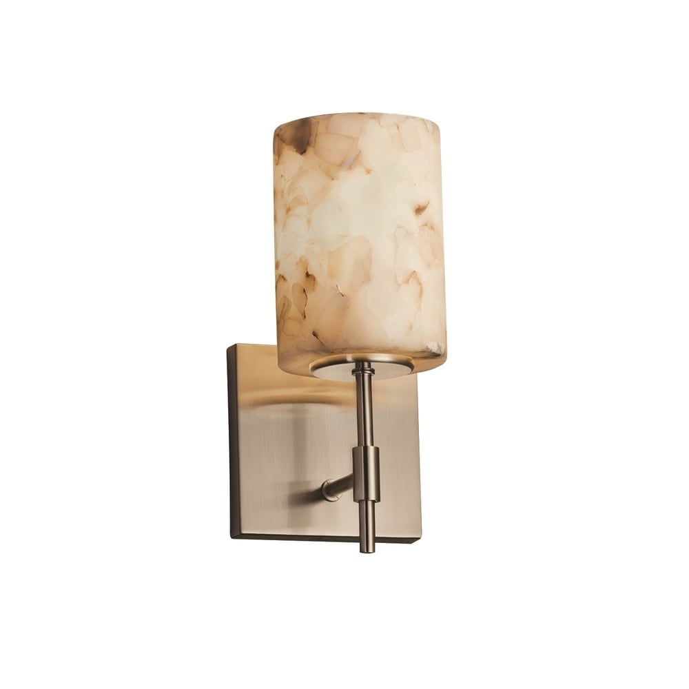 Justice Design Group Alabaster Rocks Union 1 Light Brushed Nickel Wall Sconce Cylinder Flat Rim Shade