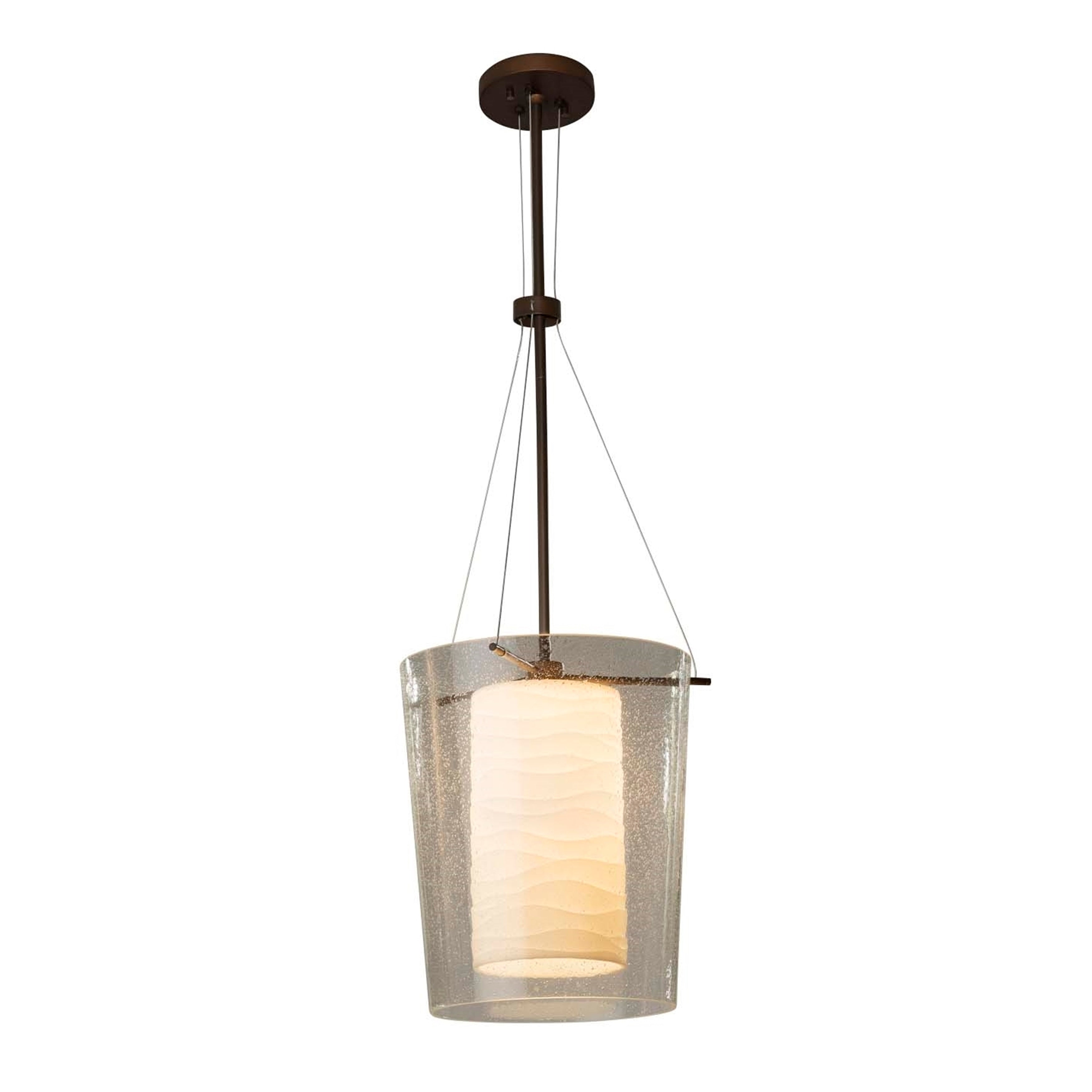 Justice Design Group Alabaster Rocks Amani 1 Light Dark Bronze Center Drum Pendant Alabaster Rocks Shade