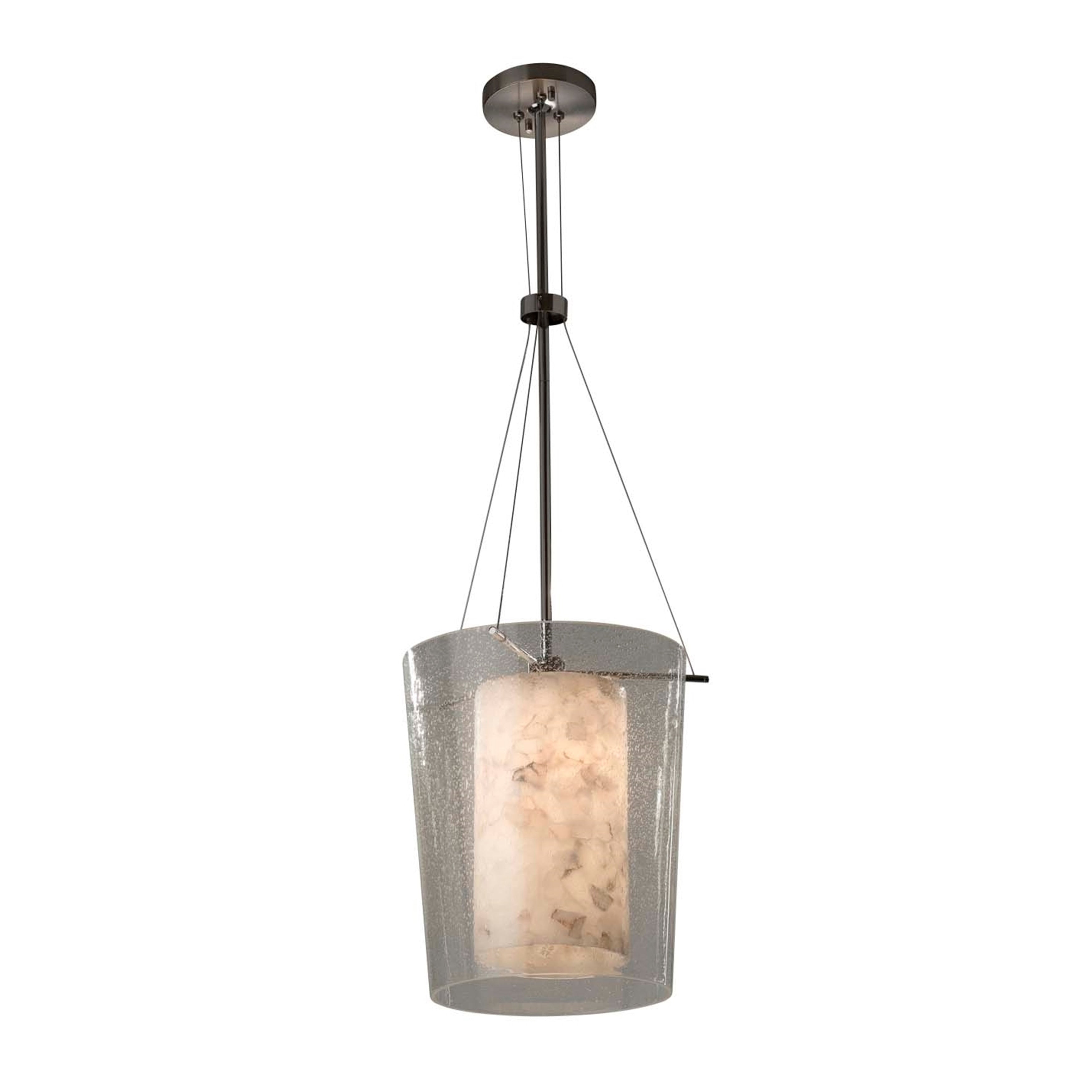 Justice Design Group Alabaster Rocks Amani 1 Light Polished Chrome Center Drum Pendant Alabaster Rocks Shade