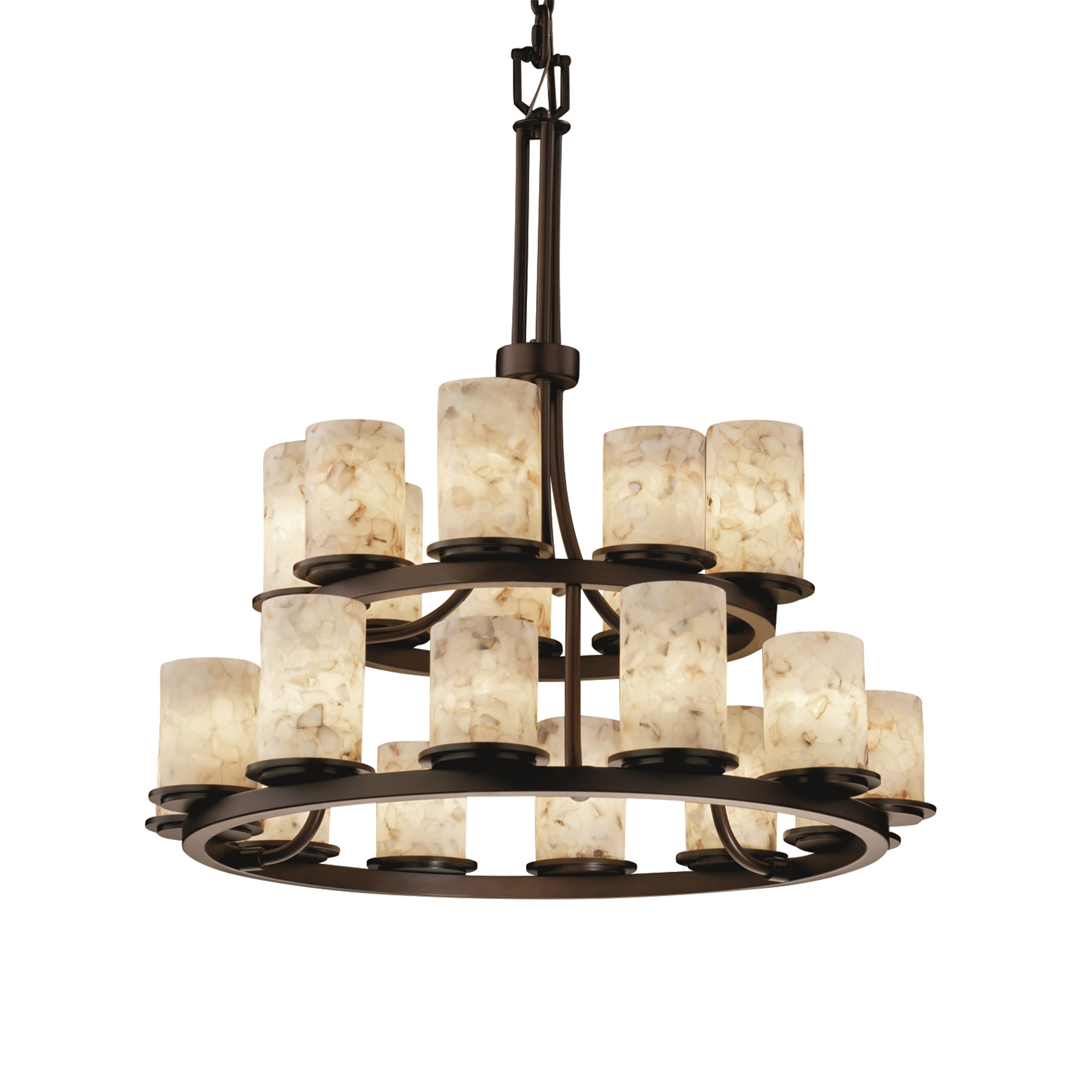 Justice Design Group Alabaster Rocks Dakota 21 Light Dark Bronze Chandelier Alabaster Rocks Cylinder W Flat Rim Shade